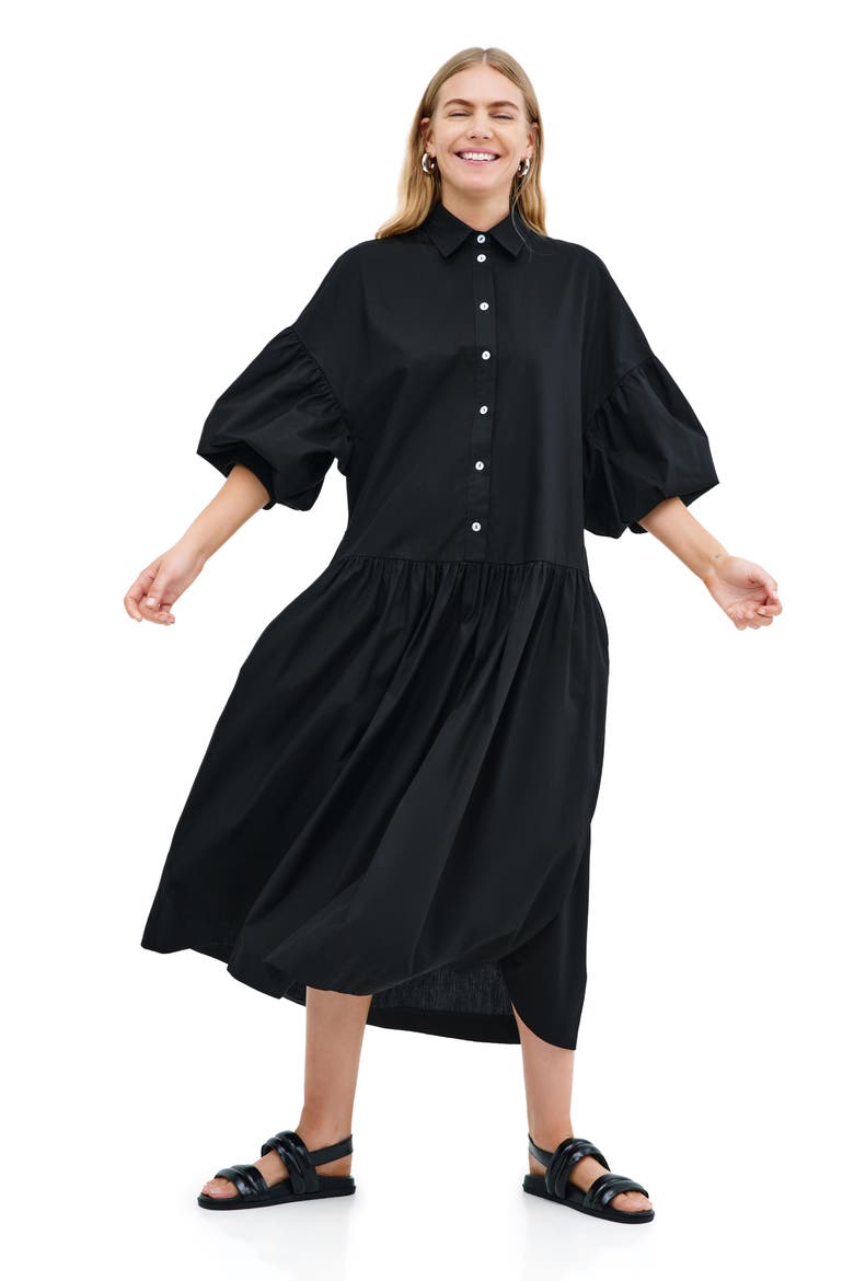 Ada Cotton Poplin Midi Shirtdress, Alternate, color, BLACK