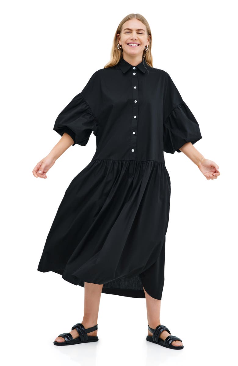 Marcella Ada Cotton Poplin Midi Shirtdress, Alternate, color, Black