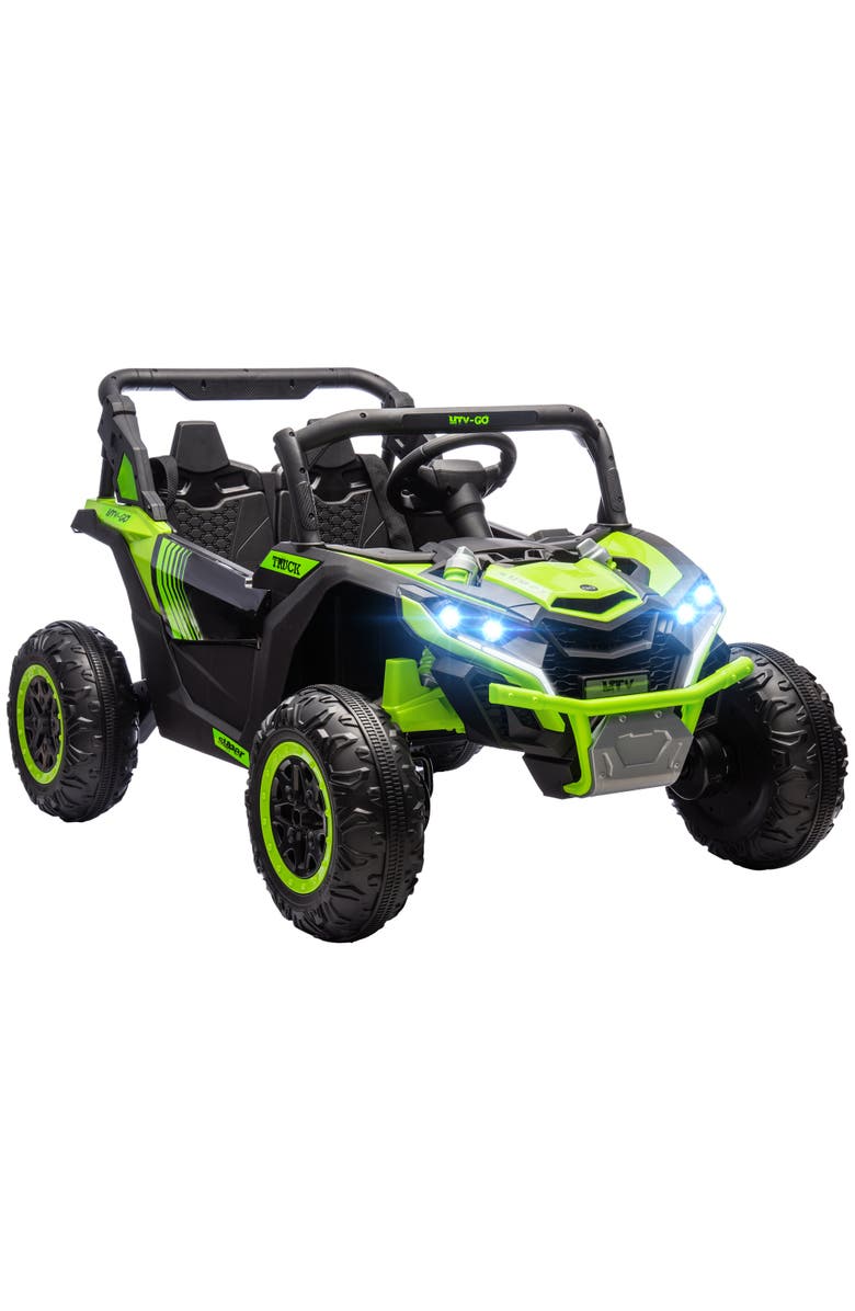 Qaba 24V 2-Seater Kids UTV Ride on Car with Shock Absorbers, Main, color, Green