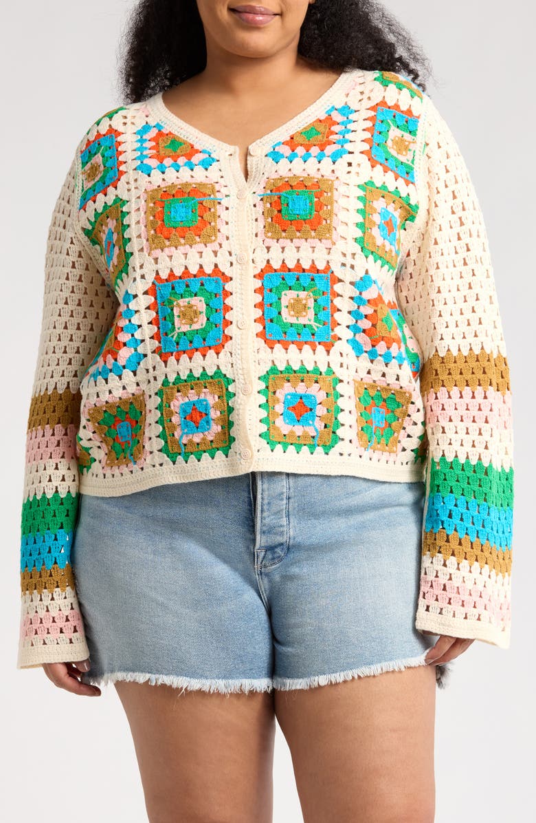 Forgotten Grace Crochet Square Open Knit Cardigan, Main, color,