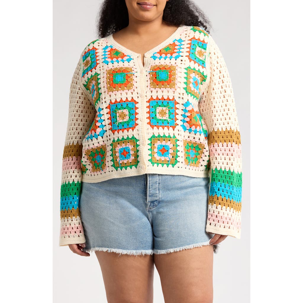 FORGOTTEN GRACE FORGOTTEN GRACE CROCHET SQUARE OPEN KNIT CARDIGAN