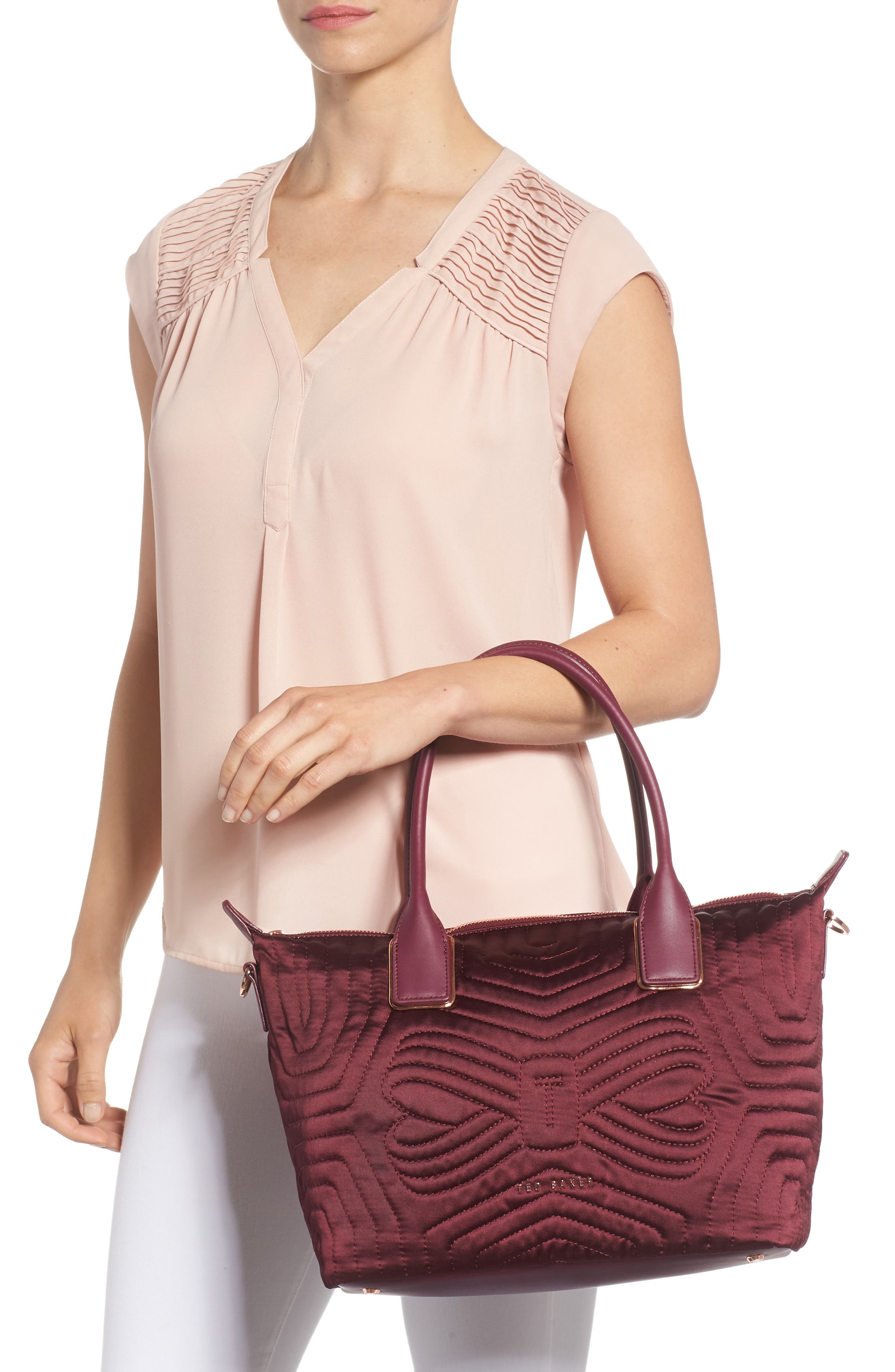 Ted Baker London Akebia Quilted Bow Small Nylon Tote, Alternate, color, 