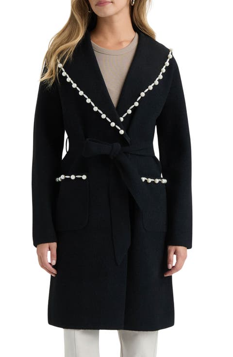 Pearly Beaded Belted Sweater Coat