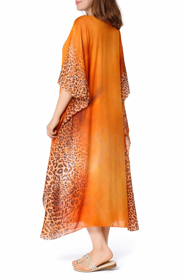 V-Neck Leopard Maxi Caftan, Alternate, color, ORANGE