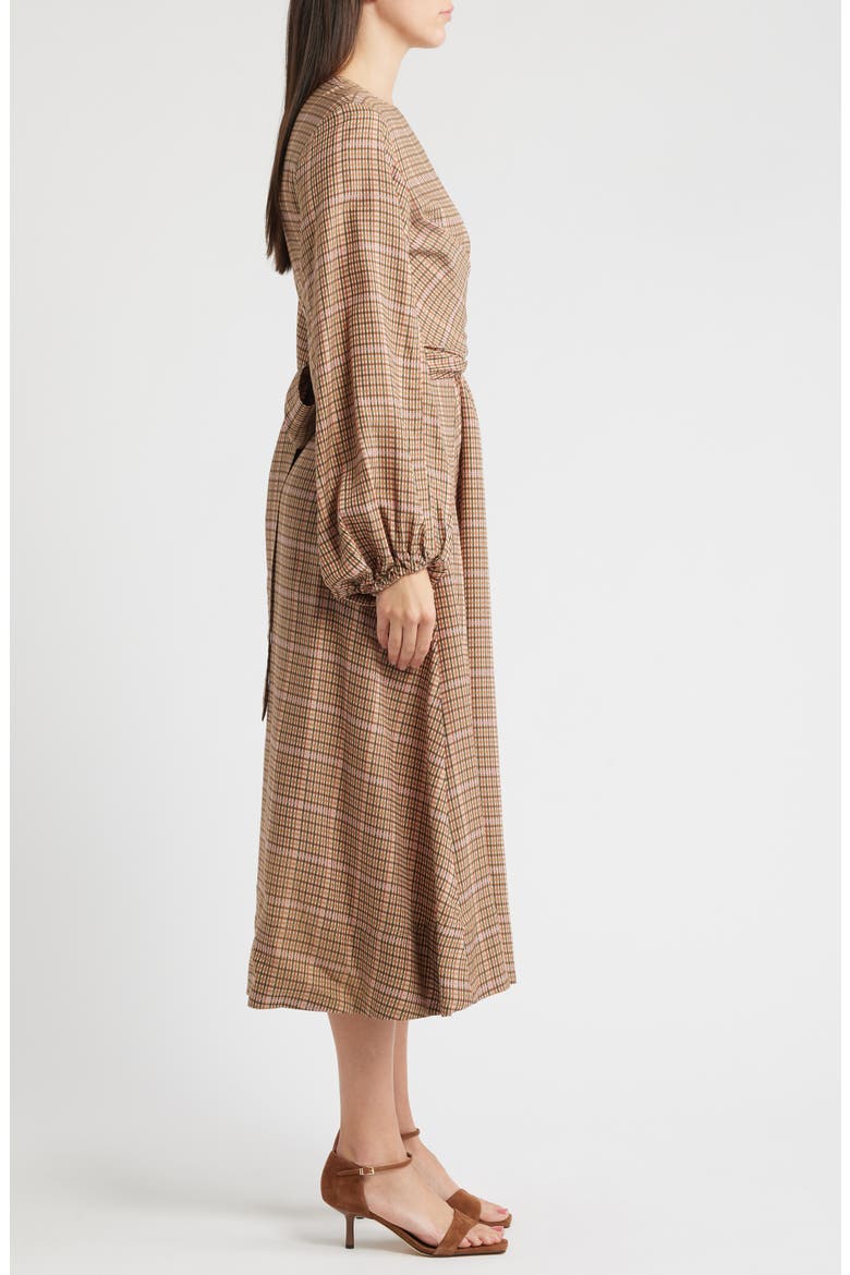 Apollinaire Check Long Sleeve Dress, Alternate, color, OCRE
