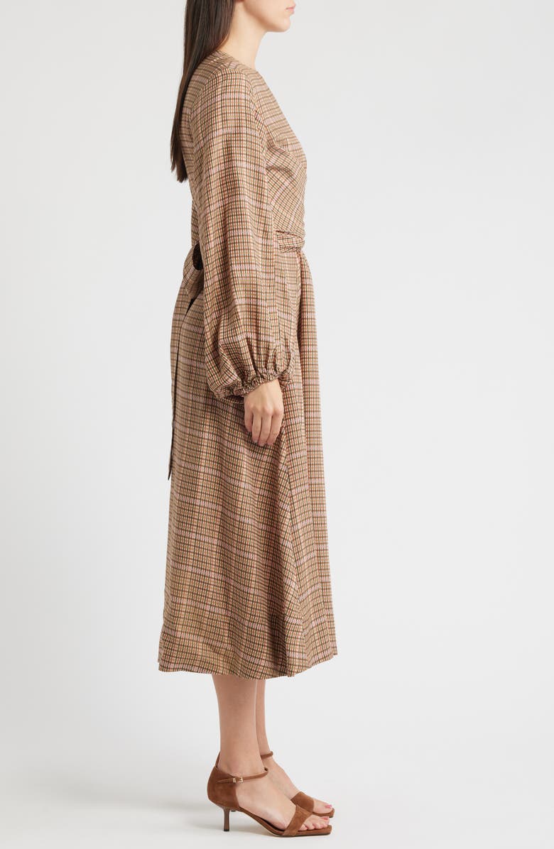 FRNCH Apollinaire Check Long Sleeve Dress, Alternate, color, Ocre