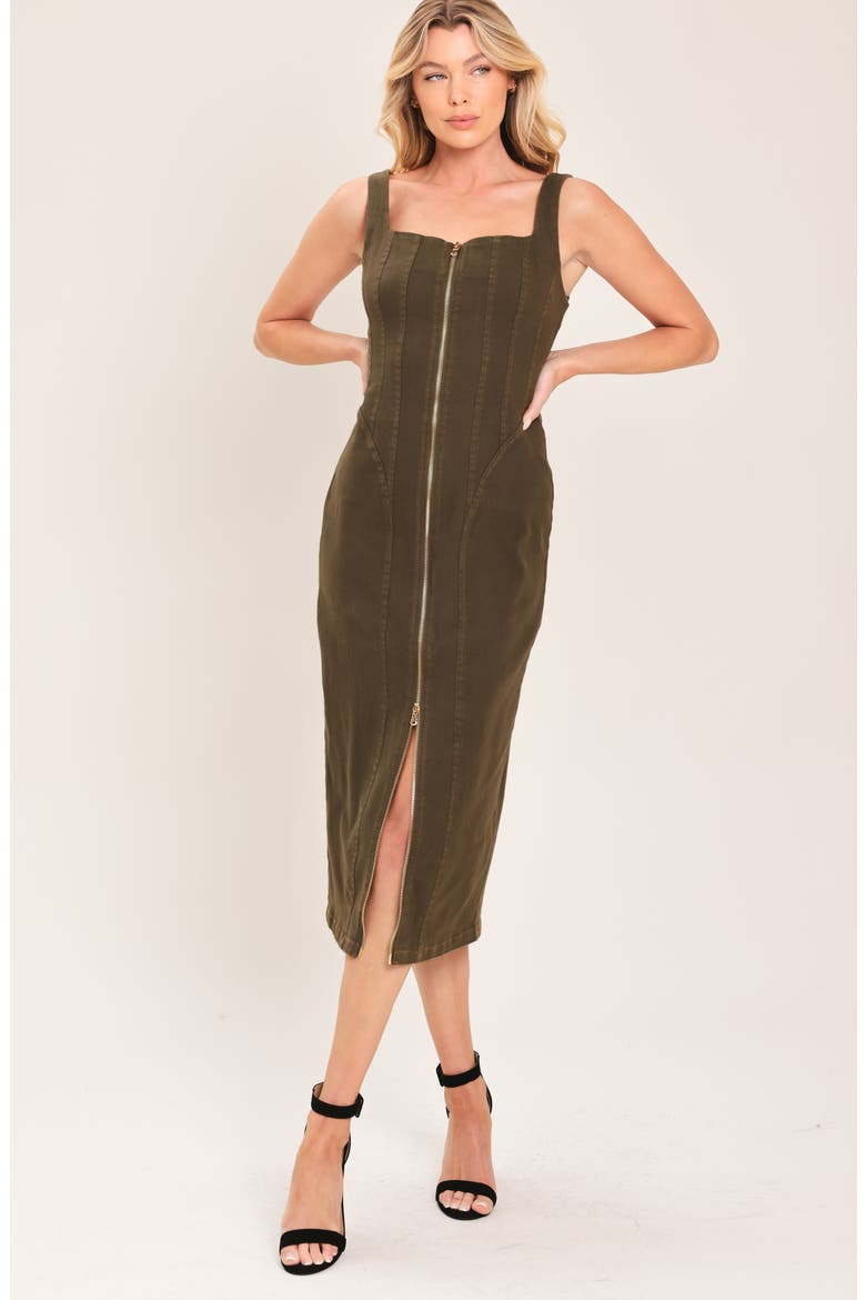 Front Zip Denim Body-Con Dress, Alternate, color, OLIVE