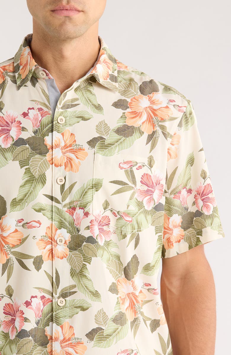 Tommy Bahama Coastal Ease Cali Grove Floral IslandZone<sup>®</sup> Short Sleeve Button-Up Shirt, Alternate, color, Cameo