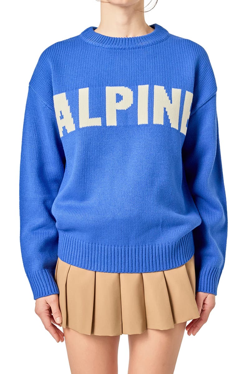 English Factory Statement Sweater, Alternate, color, Royal Blue/ White