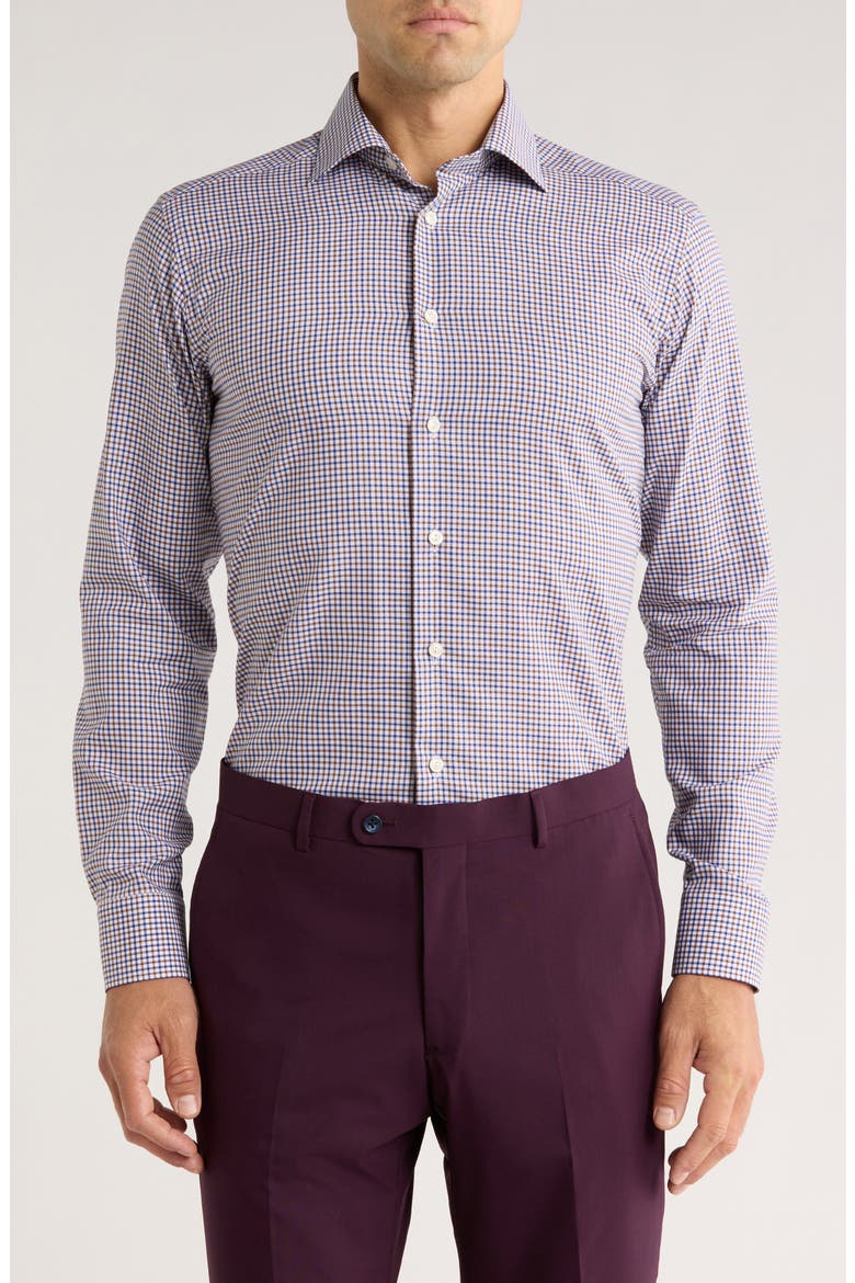 Micro Check Slim Fit Dress Shirt, Main, color, MEDIUM BROWN