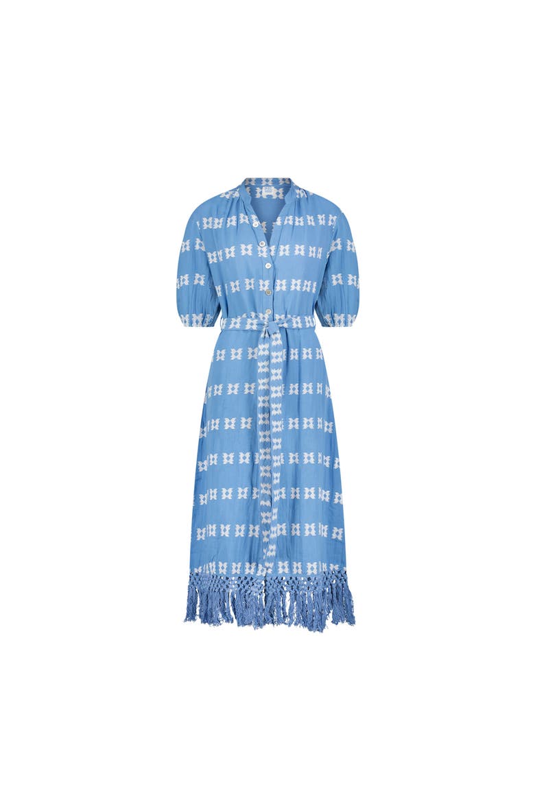Estelle Womens Fringed Shirtdress, Main, color, Sky Blue