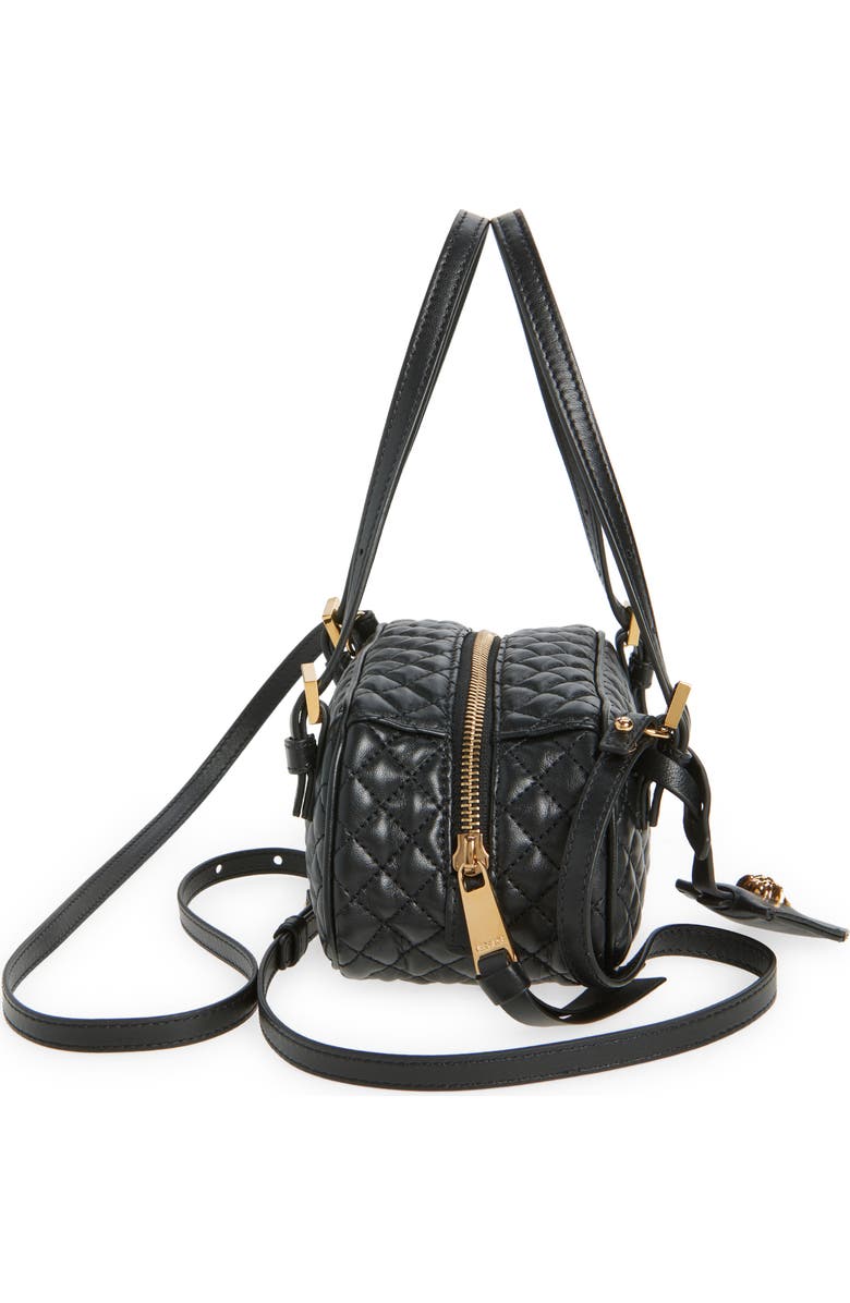 Versace Mini Tag Bowling Quilted Leather Shoulder Bag, Alternate, color, Black Versace Gold