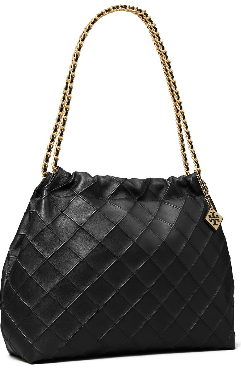 Tory Burch Fleming Soft Quilted Leather Hobo Bag, Alternate, color, Black