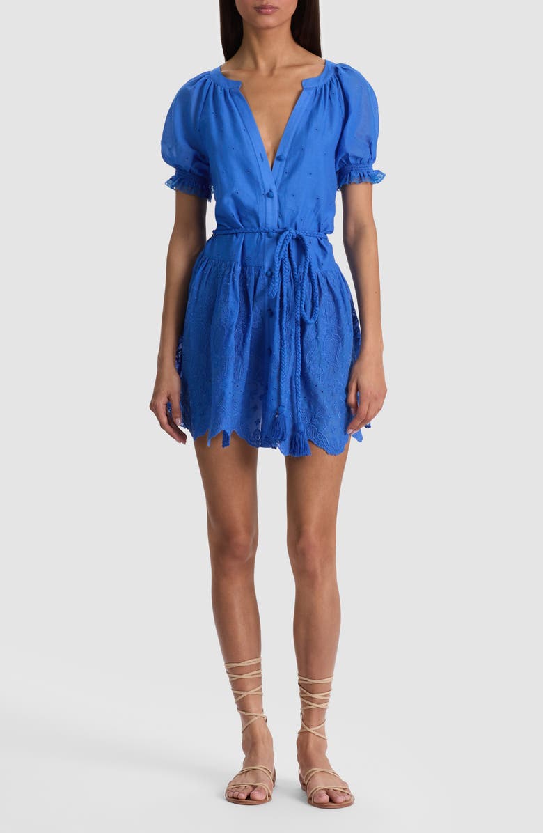 Alice + Olivia Thalia Cotton Puff Sleeve Minidress, Main, color, Blue Iris