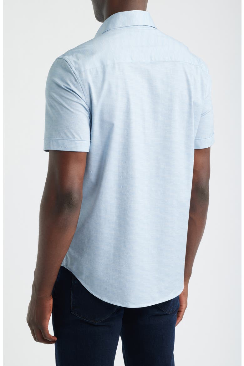 Miles OoohCotton® Herringbone Print Short Sleeve Button-Up Shirt, Alternate, color, AIR BLUE