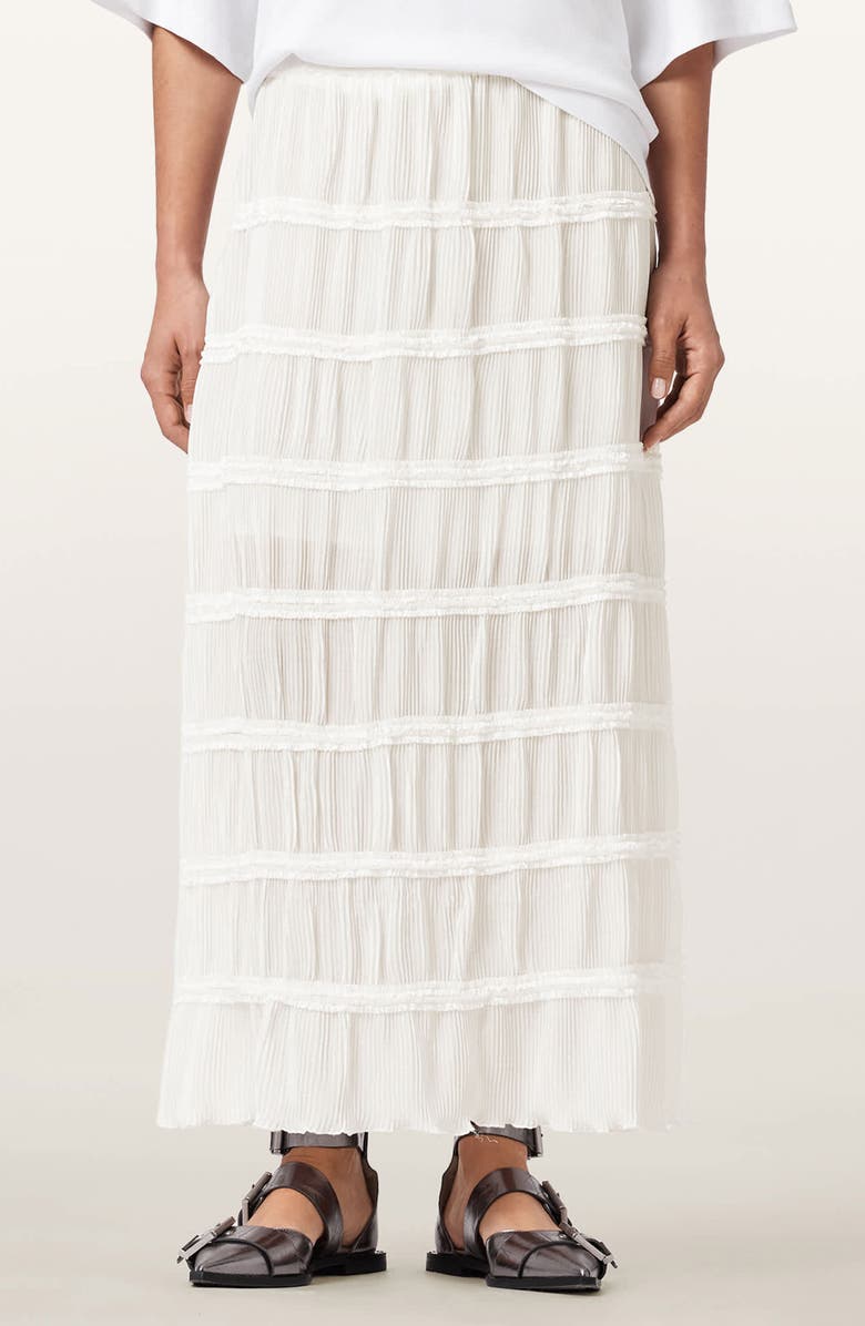 AllSaints Lila Tiered Midi Skirt, Main, color, White