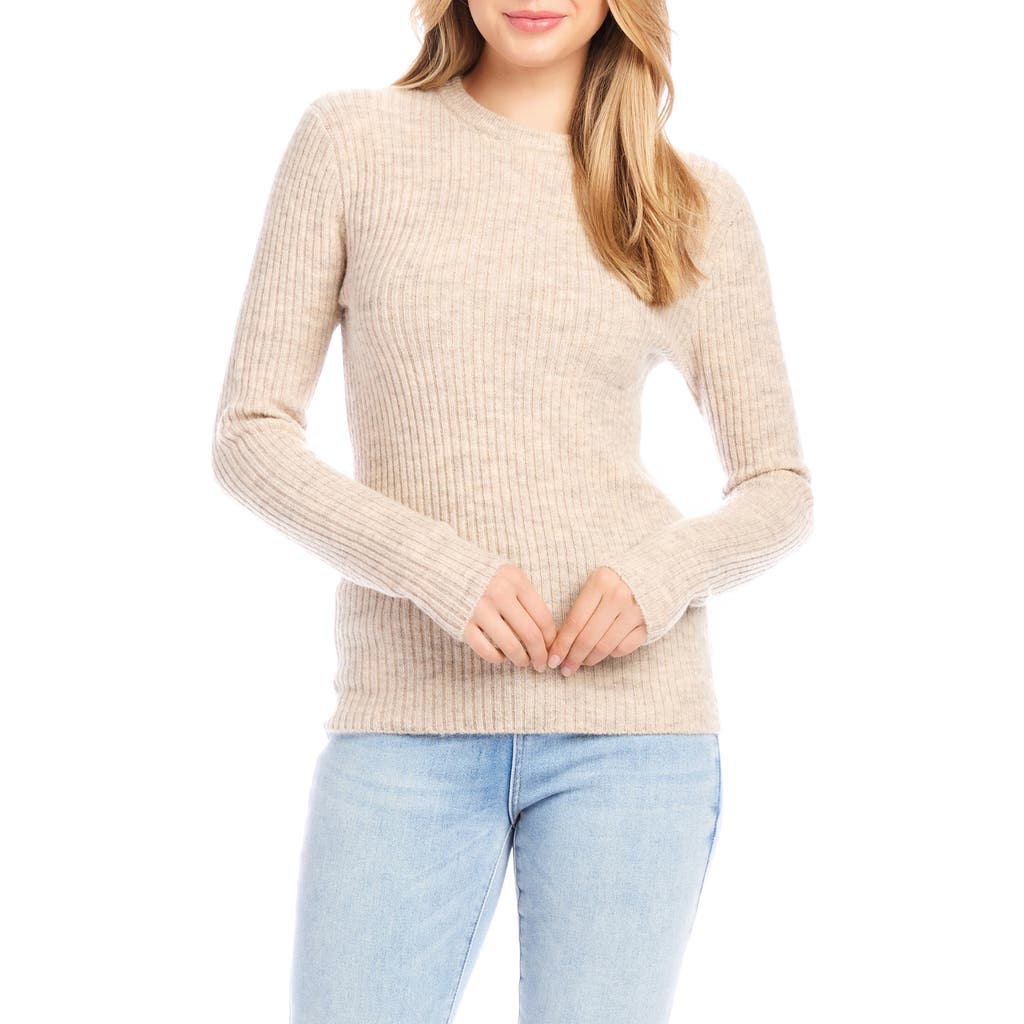 Karen Kane Wide Ribbed Crewneck Sweater In Almond In Brown