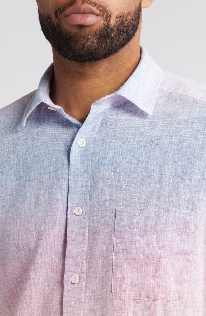 Johnston & Murphy Ombré Cotton & Linen Button-Up Shirt, Alternate, color,