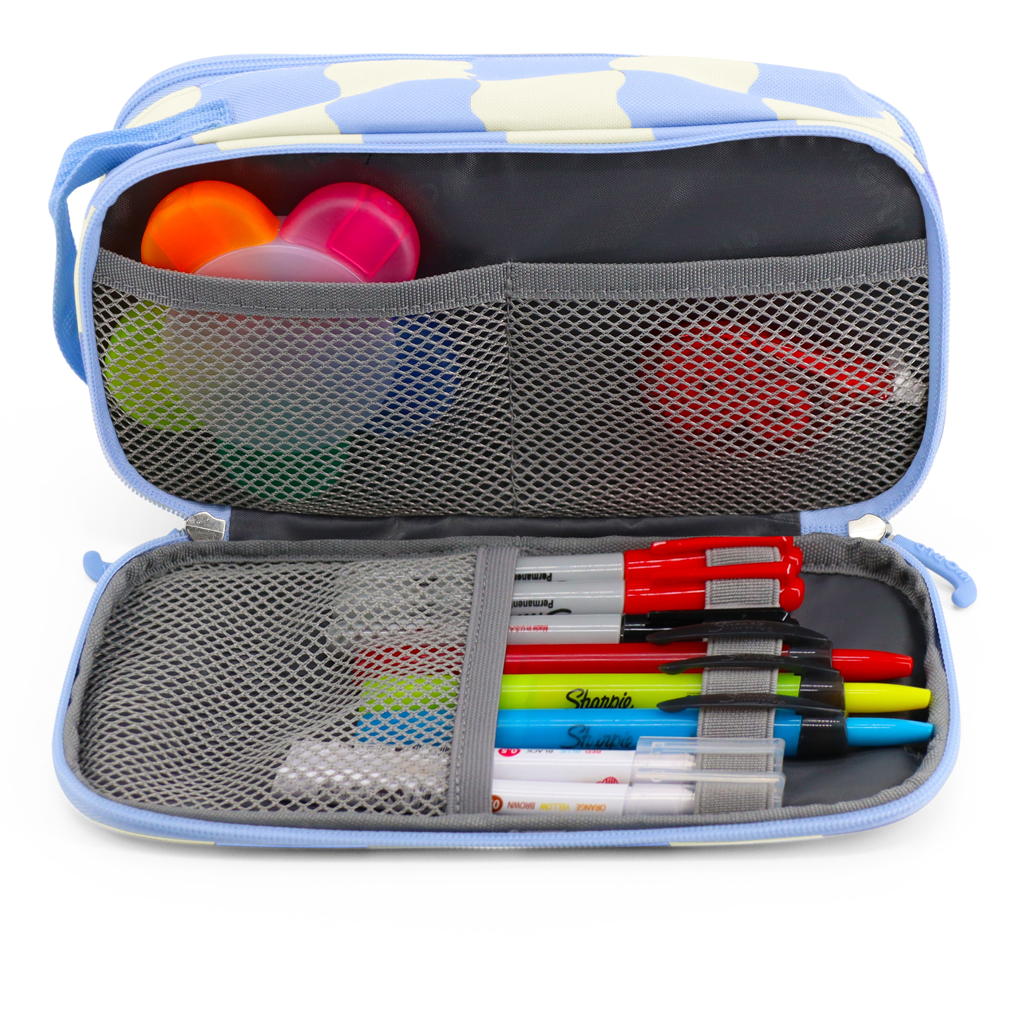 Doodle Pencil Case with Handle Strap, Alternate, color, Wiggle Blue