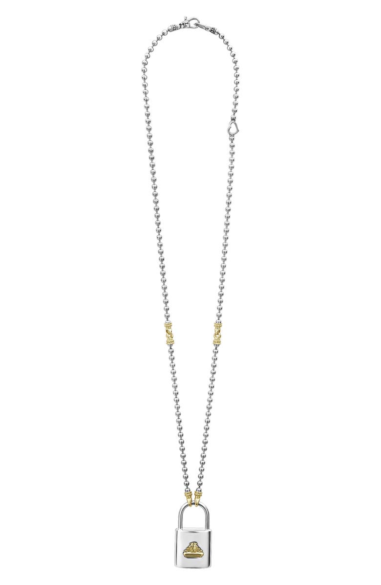 LAGOS Beloved Large Lock Two-Tone Pendant Necklace, Alternate, color, Silver