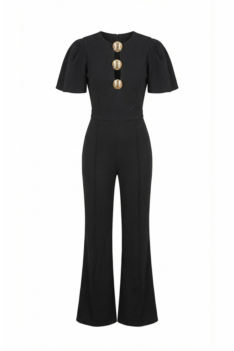 Embellished Cutout Flared Leg Jumpsuit, Alternate, color, Black