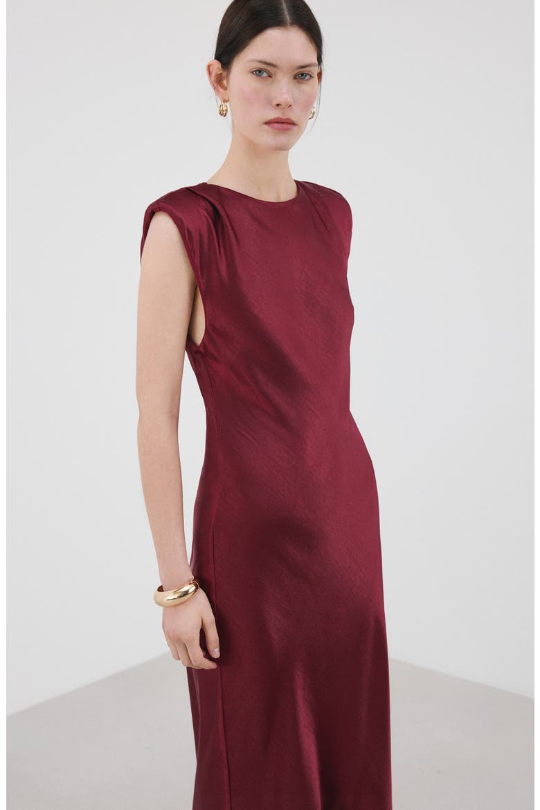 Sleeveless Satin Maxi Dress, Alternate, color, CHERRY