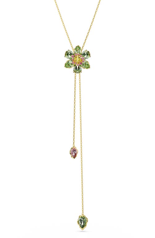 Swarovski Idyllia Mixed Cuts Flower Multicolored Gold-tone Plated Y Pendant Necklace In Gold