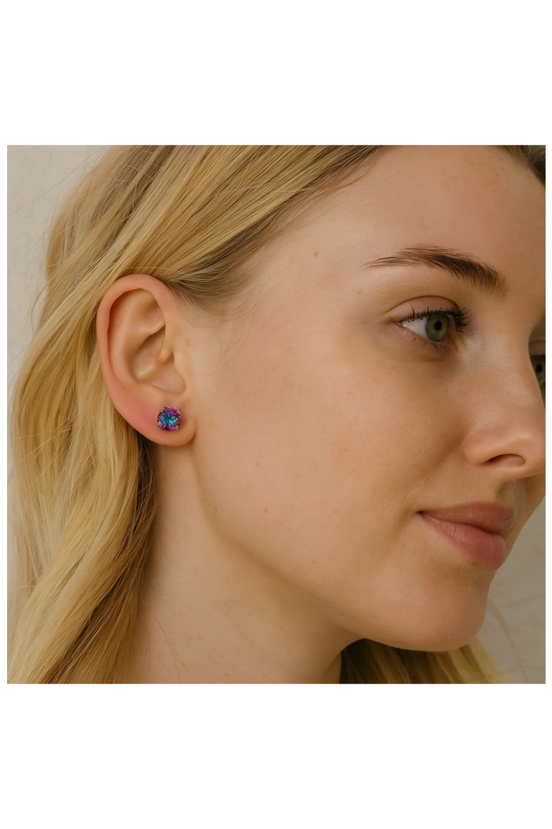 Half Carat Round Cut Topaz Stud Earrings, Alternate, color, Silver
