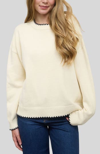Blu Pepper Crewneck Cotton Blend Sweater In Neutral
