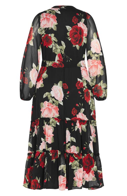 City Chic Roma Tie Waist Long Sleeve Maxi Dress In Dolce Black