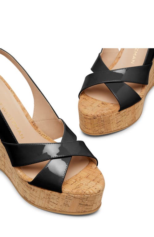 Stuart Weitzman Dayna Patent Crisscross Wedge Platform Sandals In Black