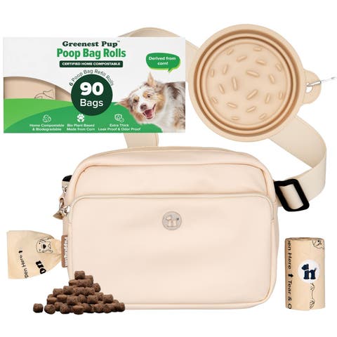Walk Star Kit 3-in-1 Dog Walk Bag & Bowl plus Matching 90 Refill Dog Waste Bags