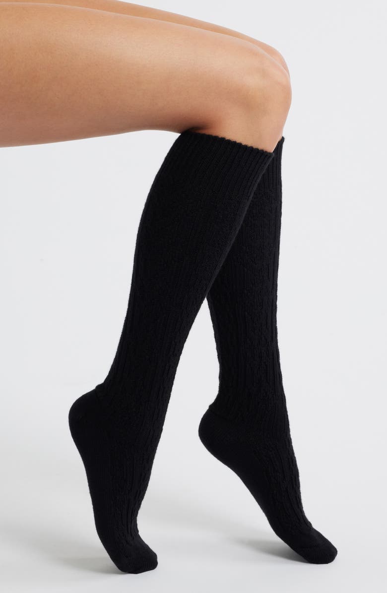 Hue Cable Knee High Socks, Main, color, Black