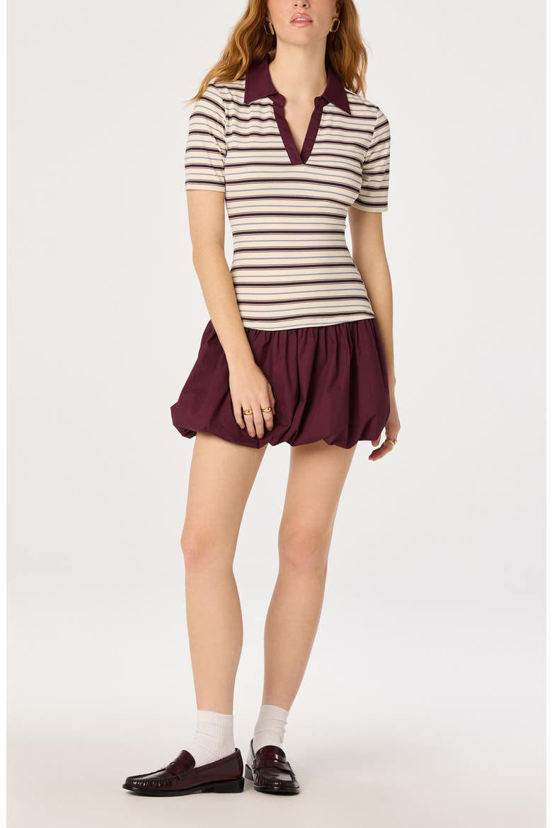 Emmalee Mixed Media Bubble Hem Minidress, Alternate, color, BURGUNDY STRIPE