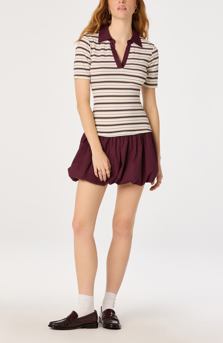 ASTR the Label Emmalee Mixed Media Bubble Hem Minidress, Alternate, color, Burgundy Stripe