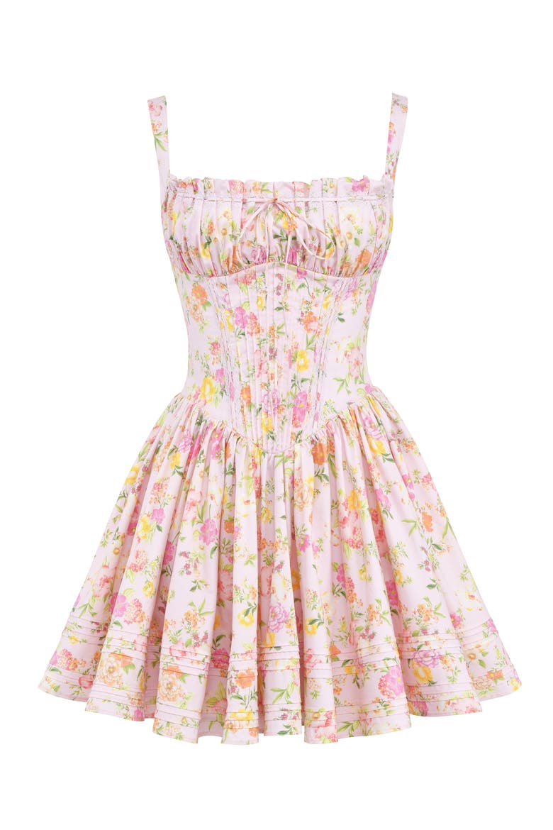 Natassia Corset Cotton Blend Cocktail Minidress, Alternate, color, PINK FLORAL PRINT