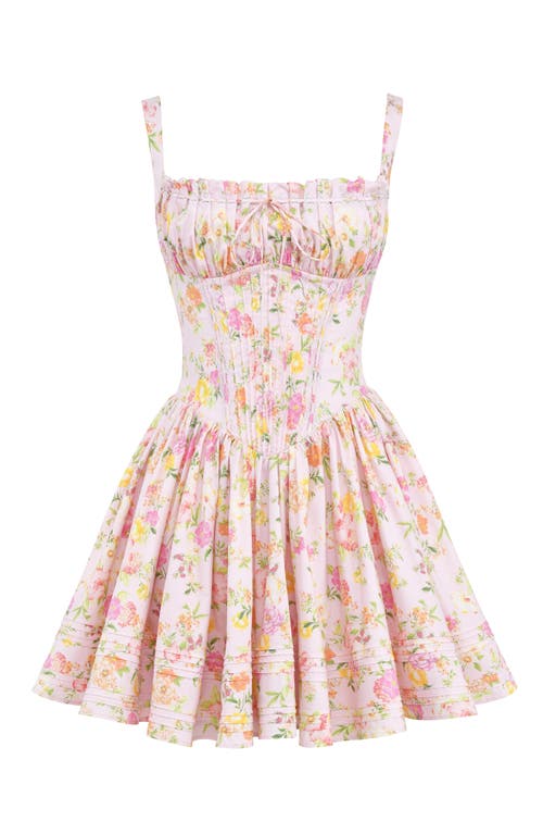 House Of Cb Womens Natassia Flared-skirt Cotton-blend Mini Dress Pink Meadow Print In Pink