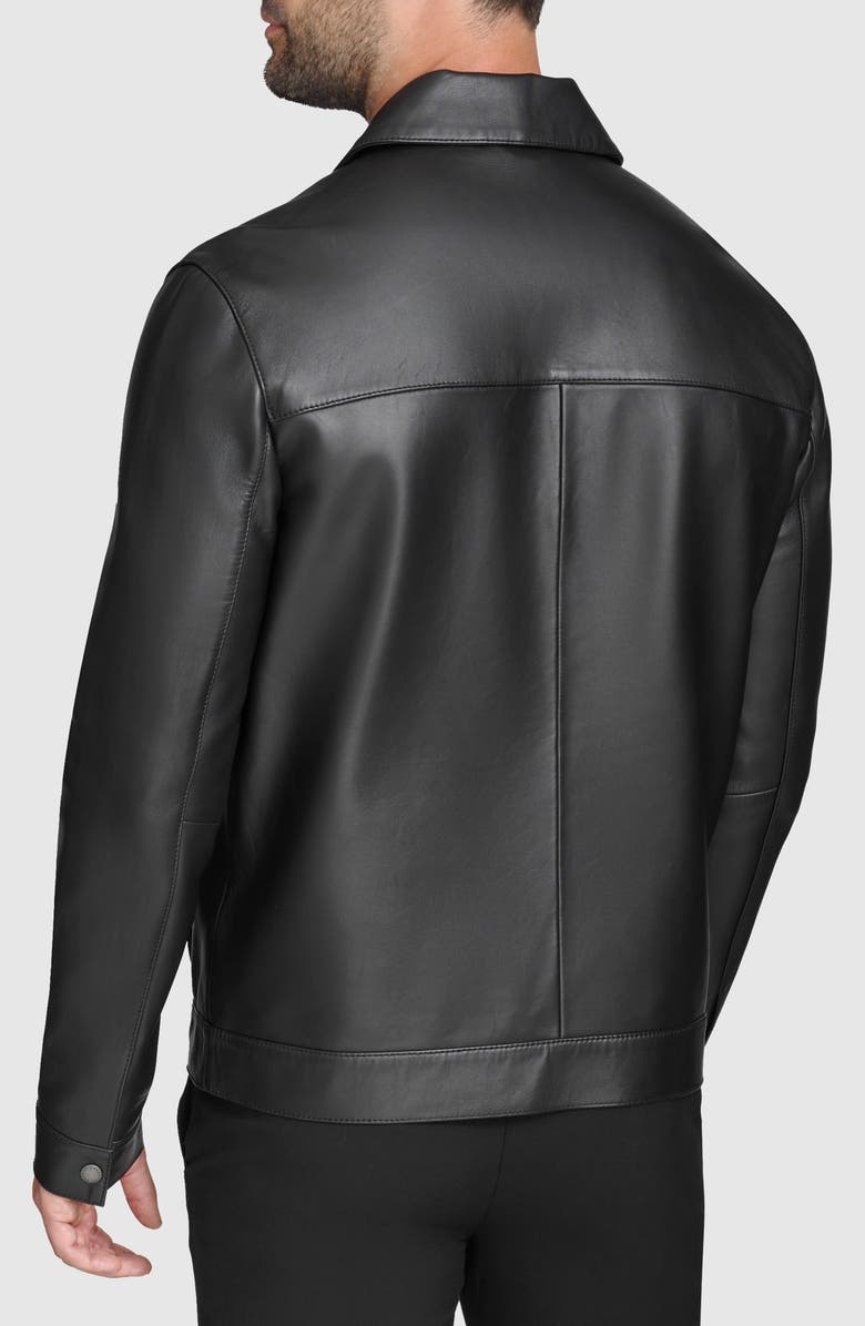 Cole Haan Leather Zip Shirt Jacket, Alternate, color, Black