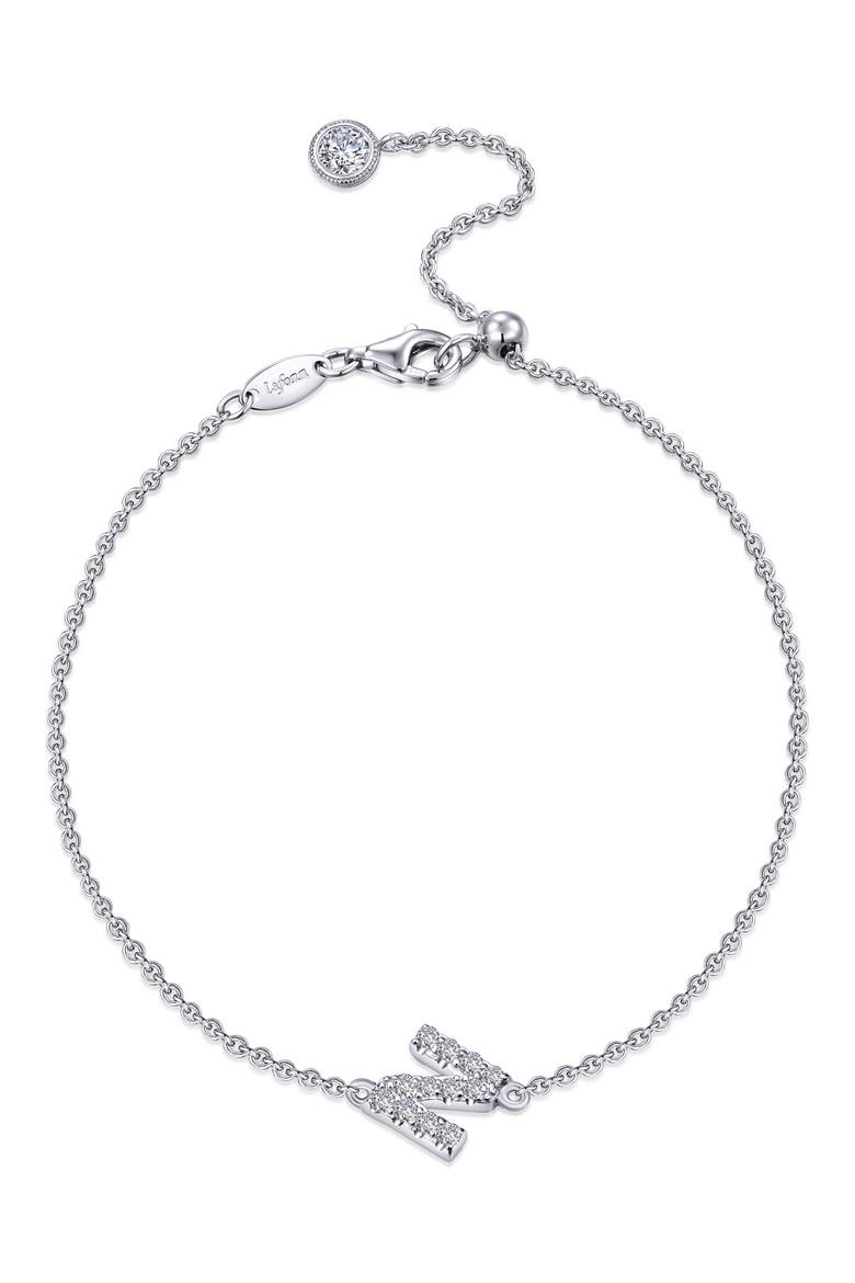 Simulated Diamond Pavé Initial Bracelet, Main, color, SILVER/ WHITE N