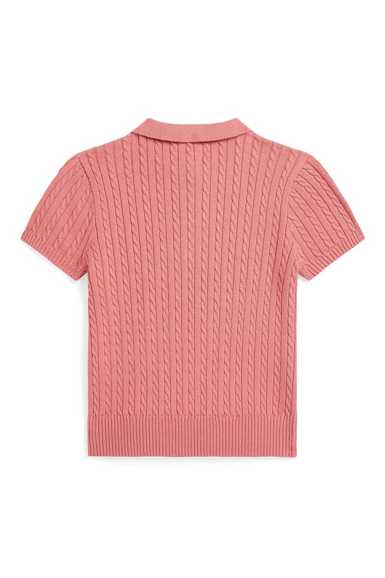 Kids' Cable Short Sleeve Cotton Polo Sweater, Alternate, color, DESERT ROSE