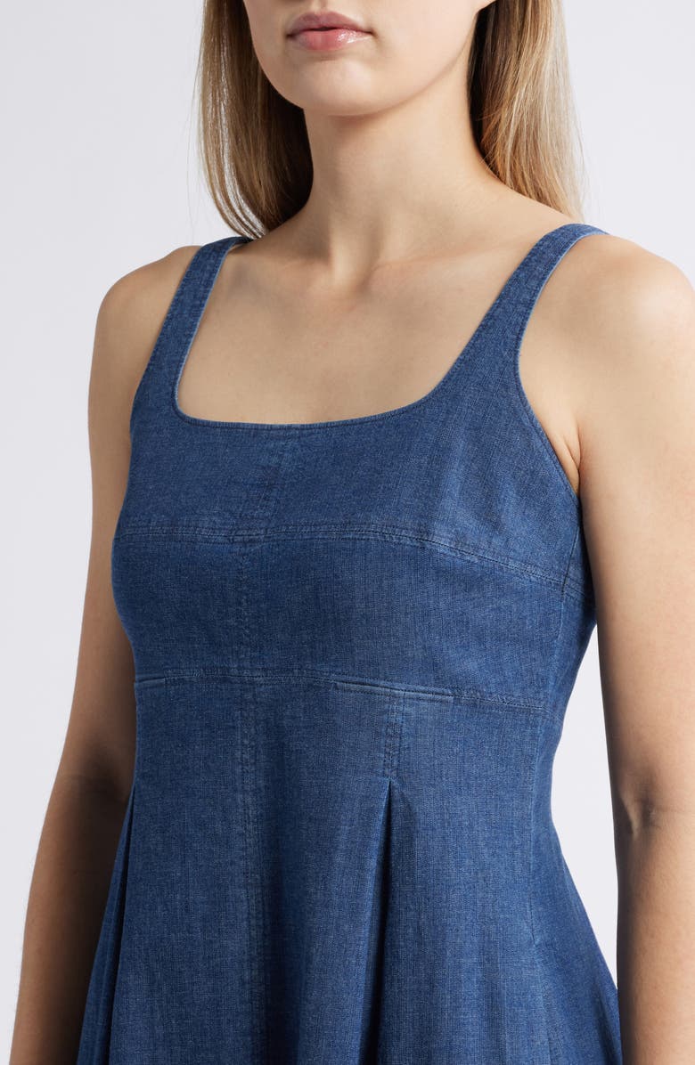 Anne Klein Pleated Denim Dress, Alternate, color, Dark Wash