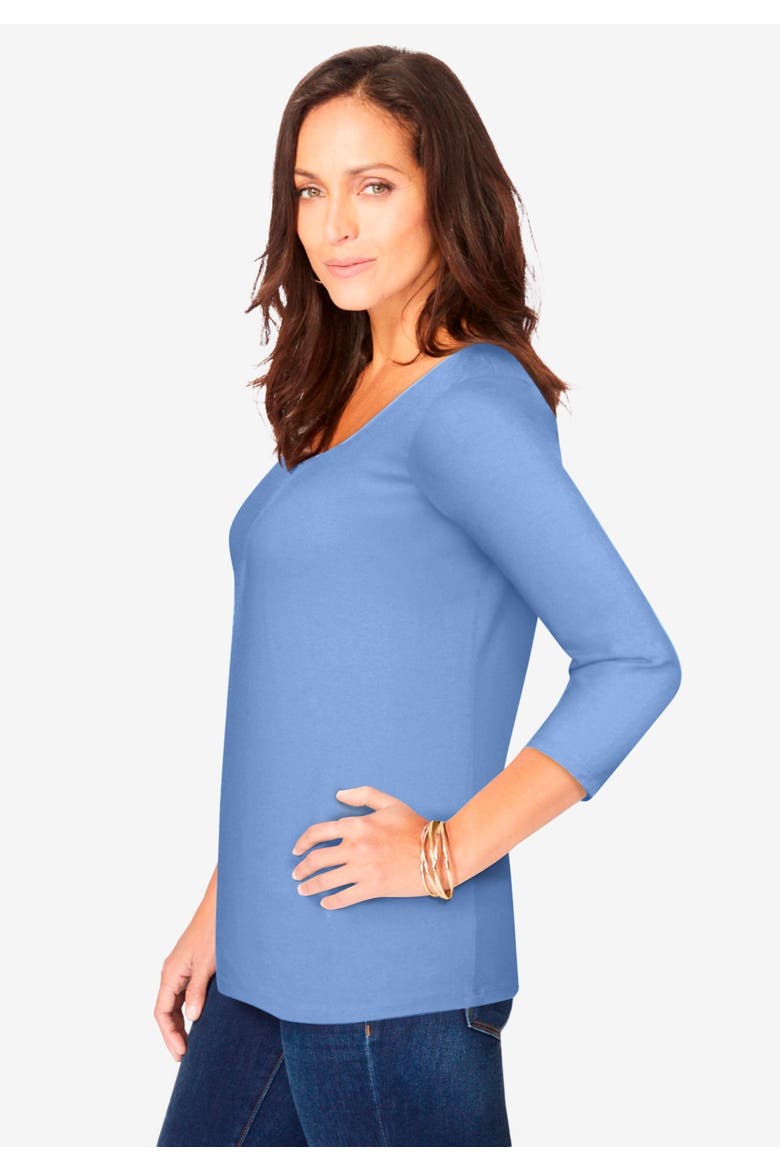 Stretch Cotton Scoop Neck Tee, Alternate, color, FRENCH BLUE