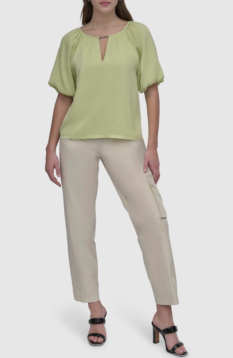 DKNY Logo Puff Sleeve Top, Alternate, color, Tea Green
