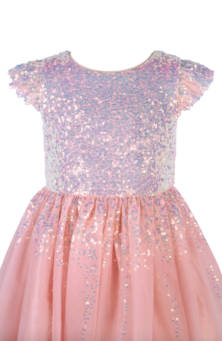 Zunie Kids' Sequin Flutter Sleeve Party Dress, Alternate, color, Blush