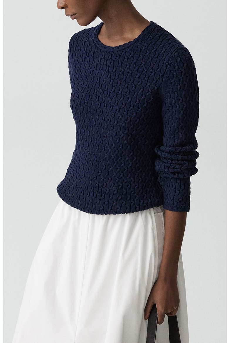 Cable Stitch Organic Cotton Sweater, Alternate, color, NAVY