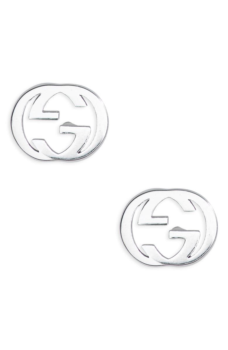 Gucci Interlocking-G Stud Earrings, Main, color, 18K White Gold