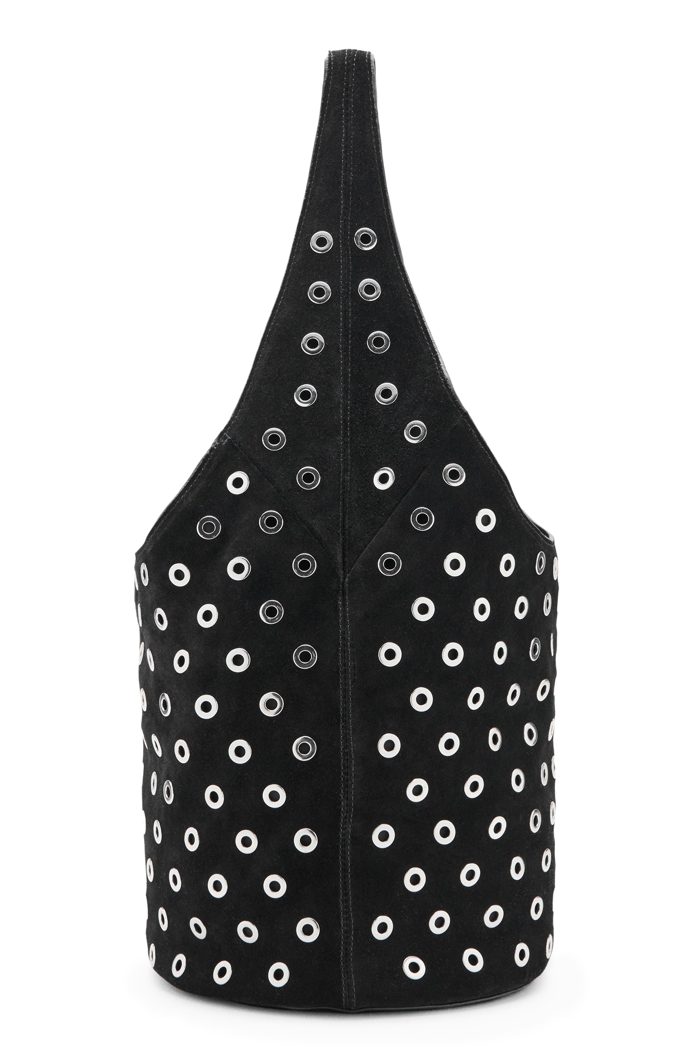 MANGO Grommet Detail Leather Bucket Bag, Alternate, color, 