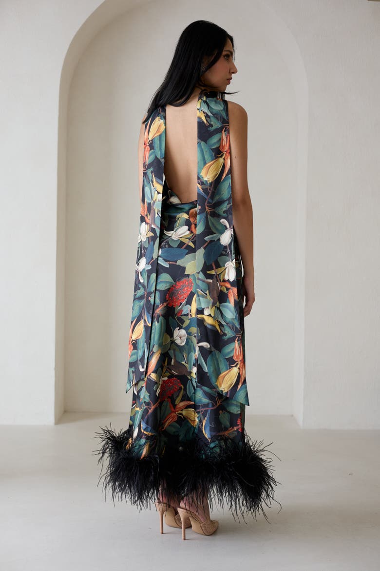 Maliya Feather Dress in Nocturne Botanica, Alternate, color, Nocturne Botanica