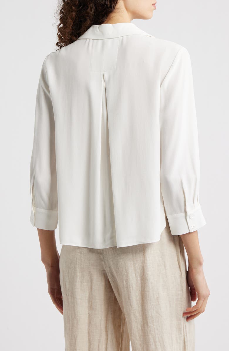 Eileen Fisher Split Neck Silk Georgette Top, Alternate, color, Ivory