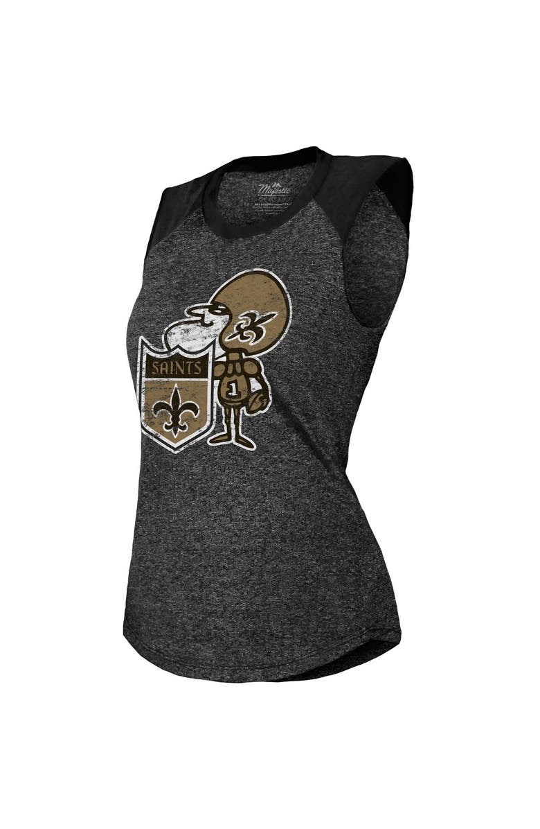 Majestic Threads Women's Majestic Threads Black New Orleans Saints Retro Tri-Blend Raglan Muscle Tank Top, Alternate, color, 